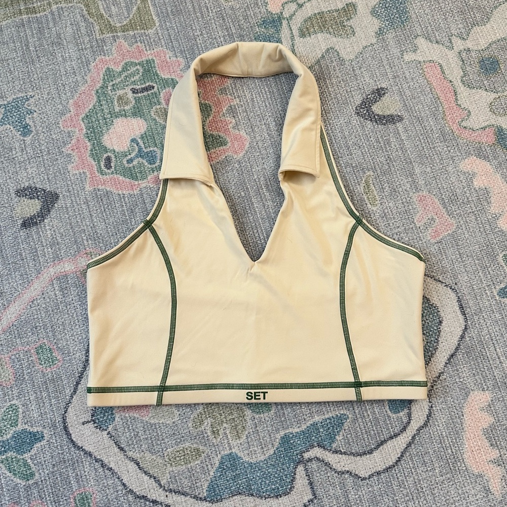 SET Active Cream and Green Sport Top